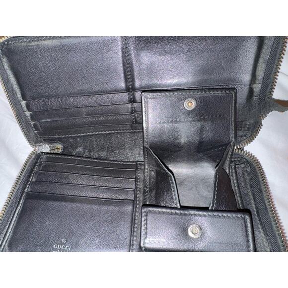 Gucci Guccissima Black Leather Zip Around Wallet Authentic Used - Picture 2 of 11